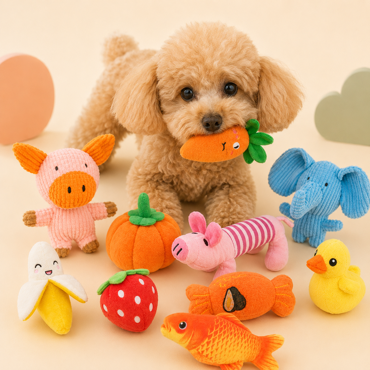 Multifruit Animal Squeaky Plush Dog Chew Toy