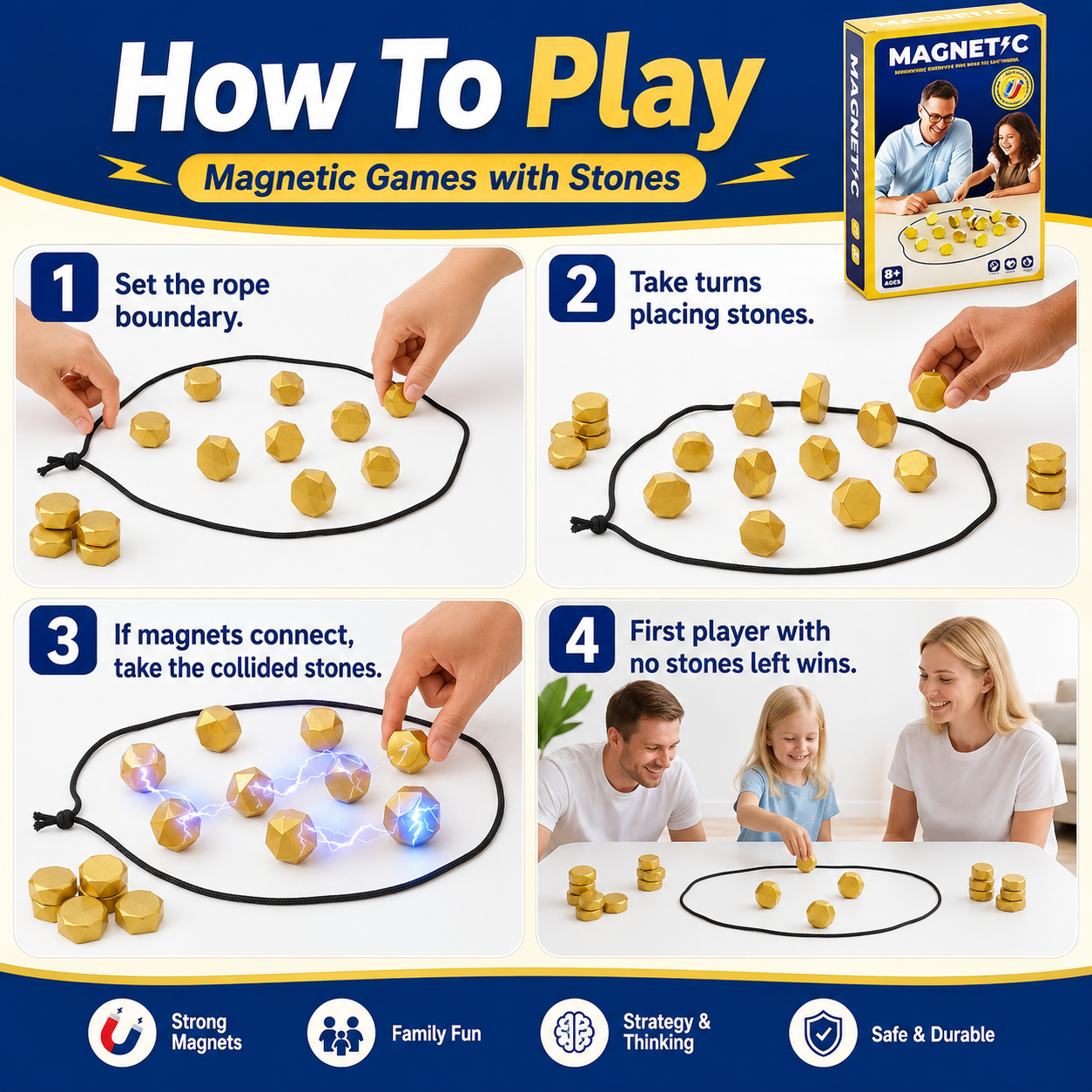 Magnetic Stones Collide Strategy Game, Family Tabletop Magnet Racing Board Game