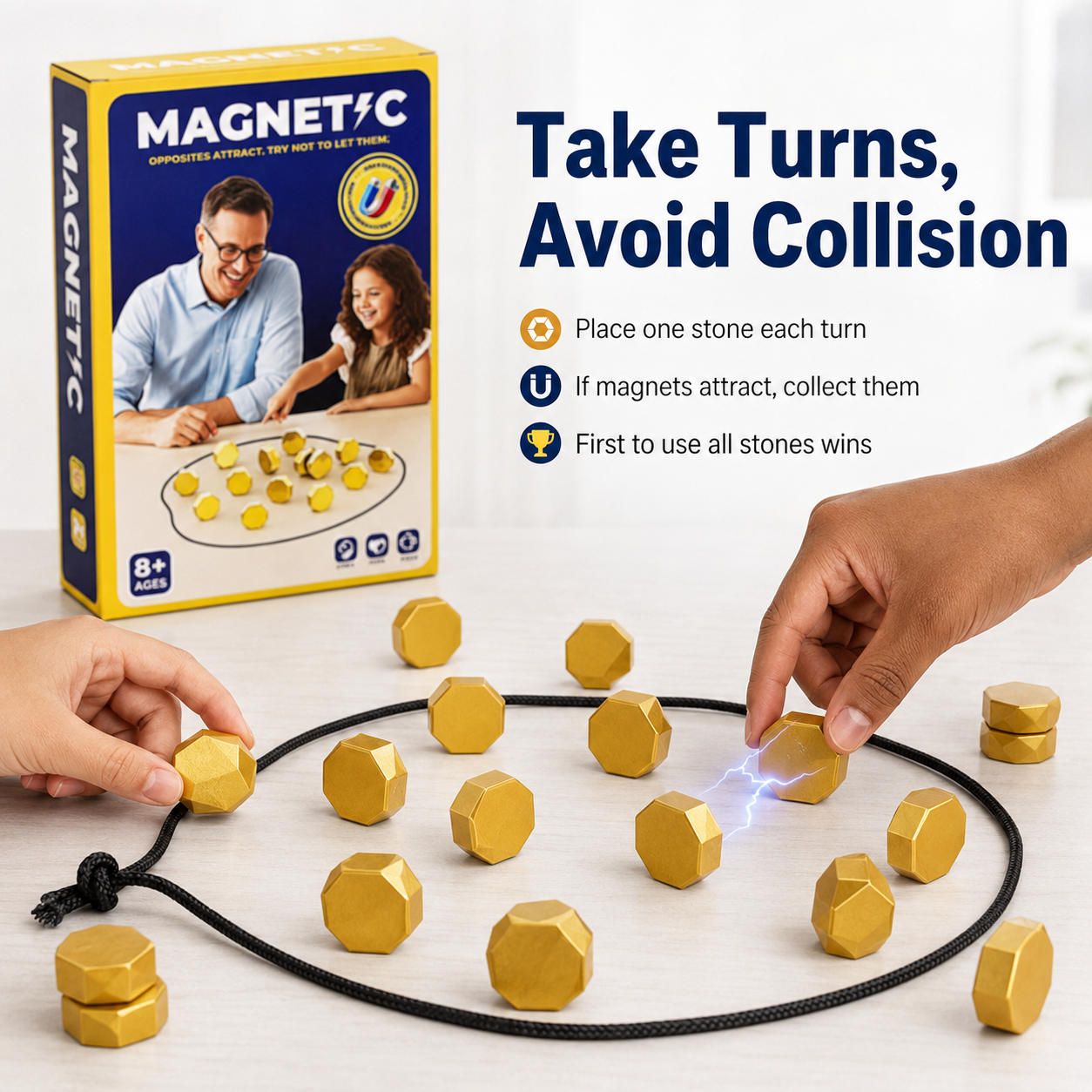 Magnetic Stones Collide Strategy Game, Family Tabletop Magnet Racing Board Game