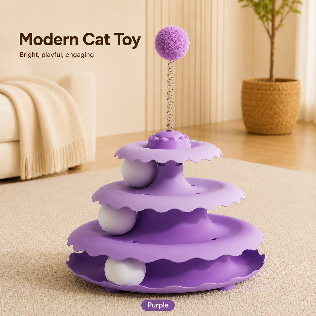 3-Tier Cat Track Toy With Spring Wand Ball