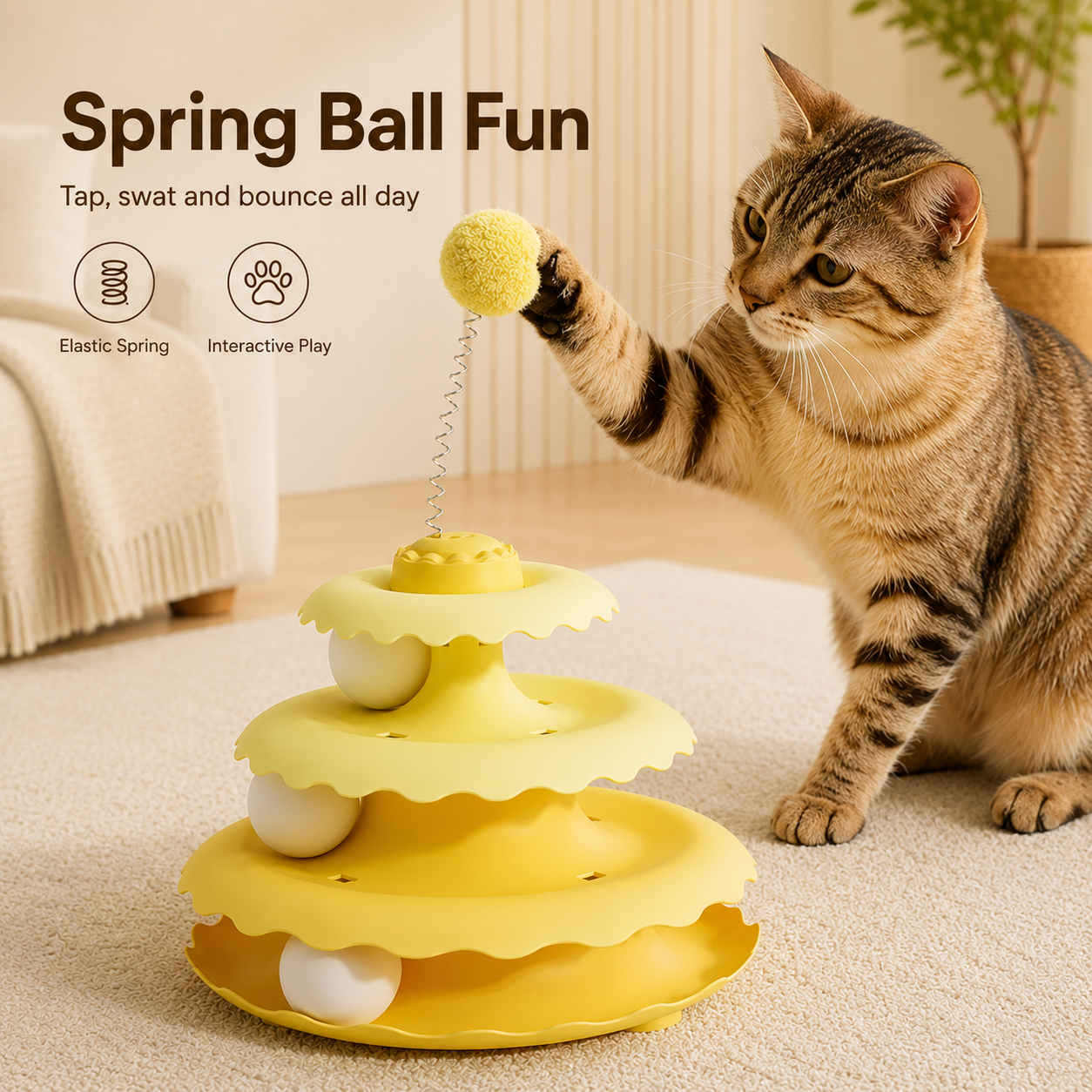 3-Tier Cat Track Toy With Spring Wand Ball