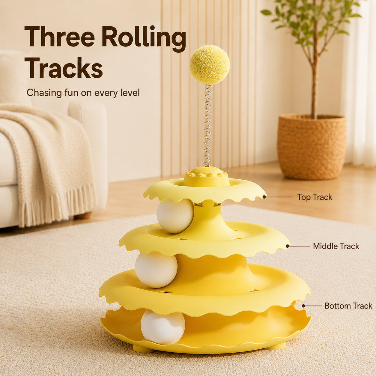 3-Tier Cat Track Toy With Spring Wand Ball