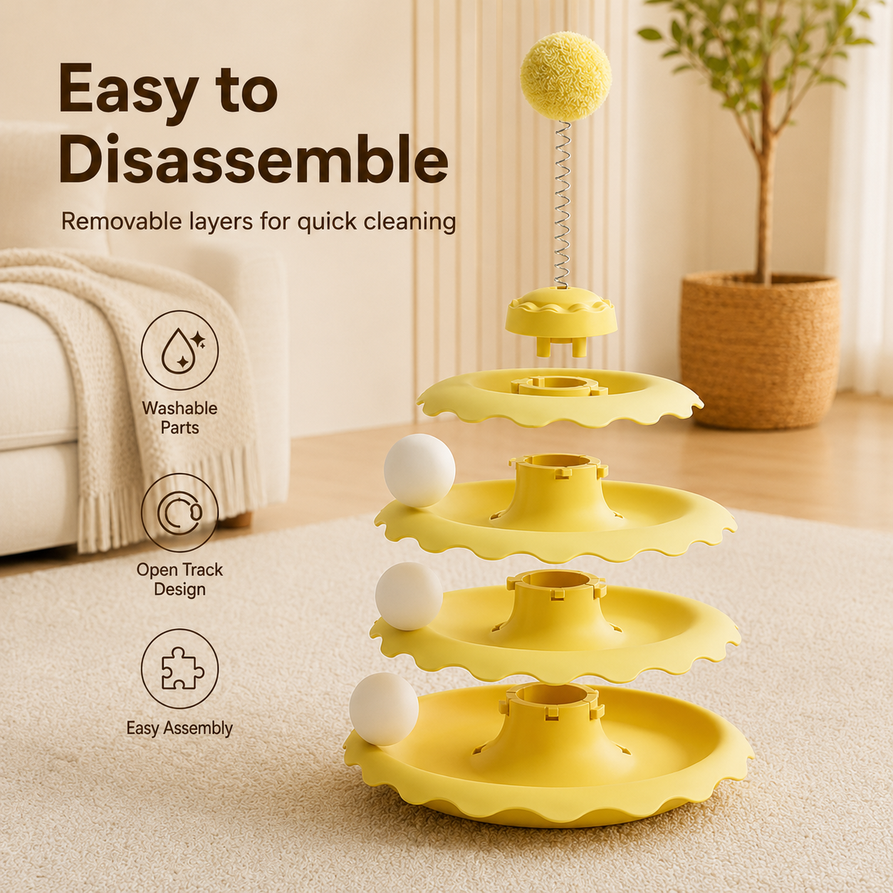 3-Tier Cat Track Toy With Spring Wand Ball