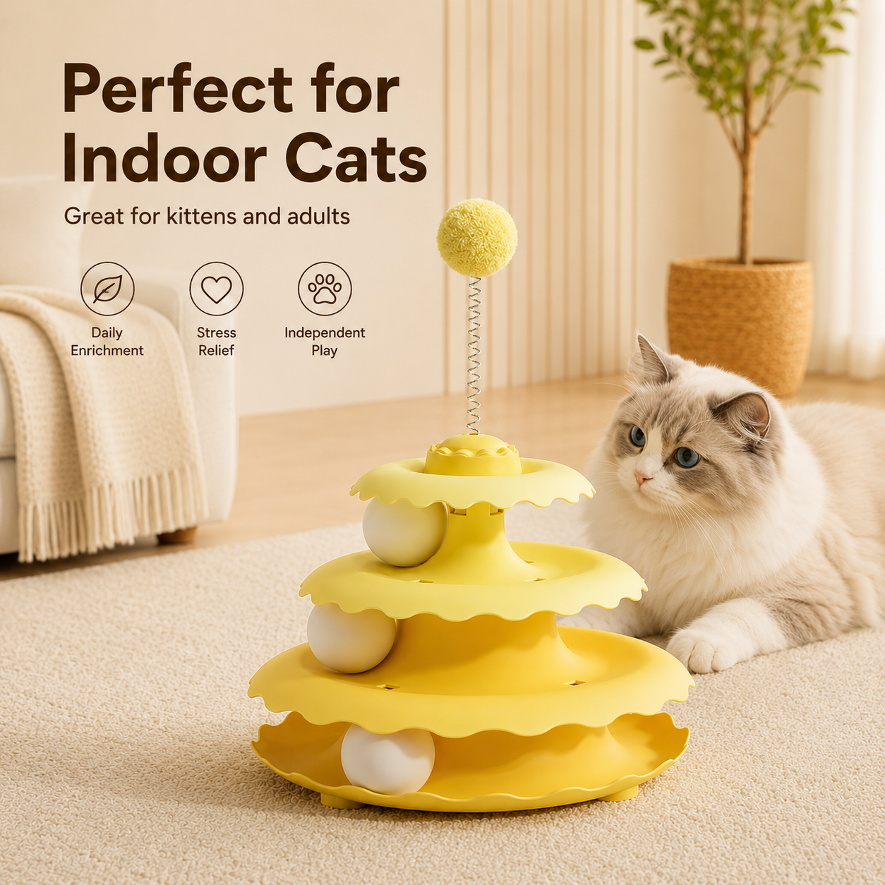 3-Tier Cat Track Toy With Spring Wand Ball