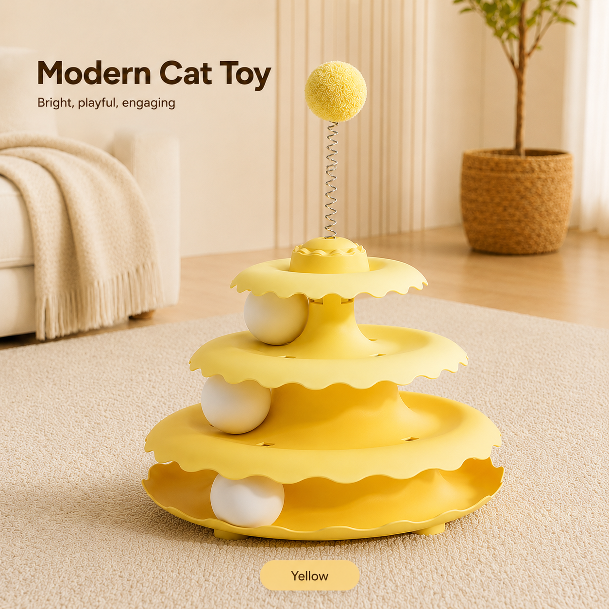 3-Tier Cat Track Toy With Spring Wand Ball