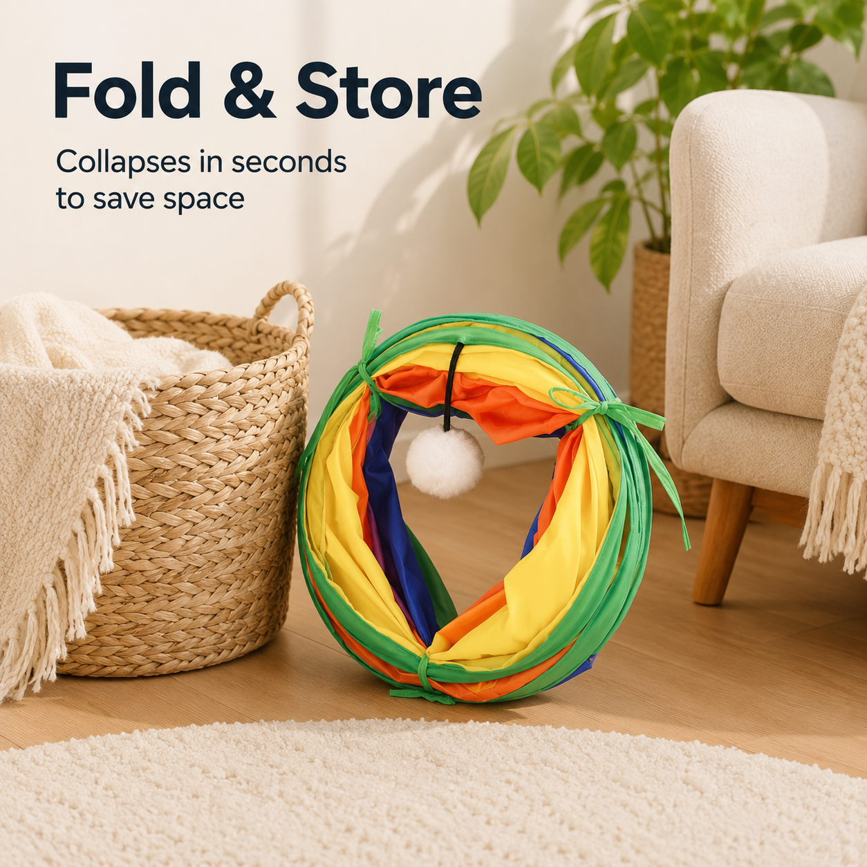 Foldable Rainbow Cat Play Tunnel