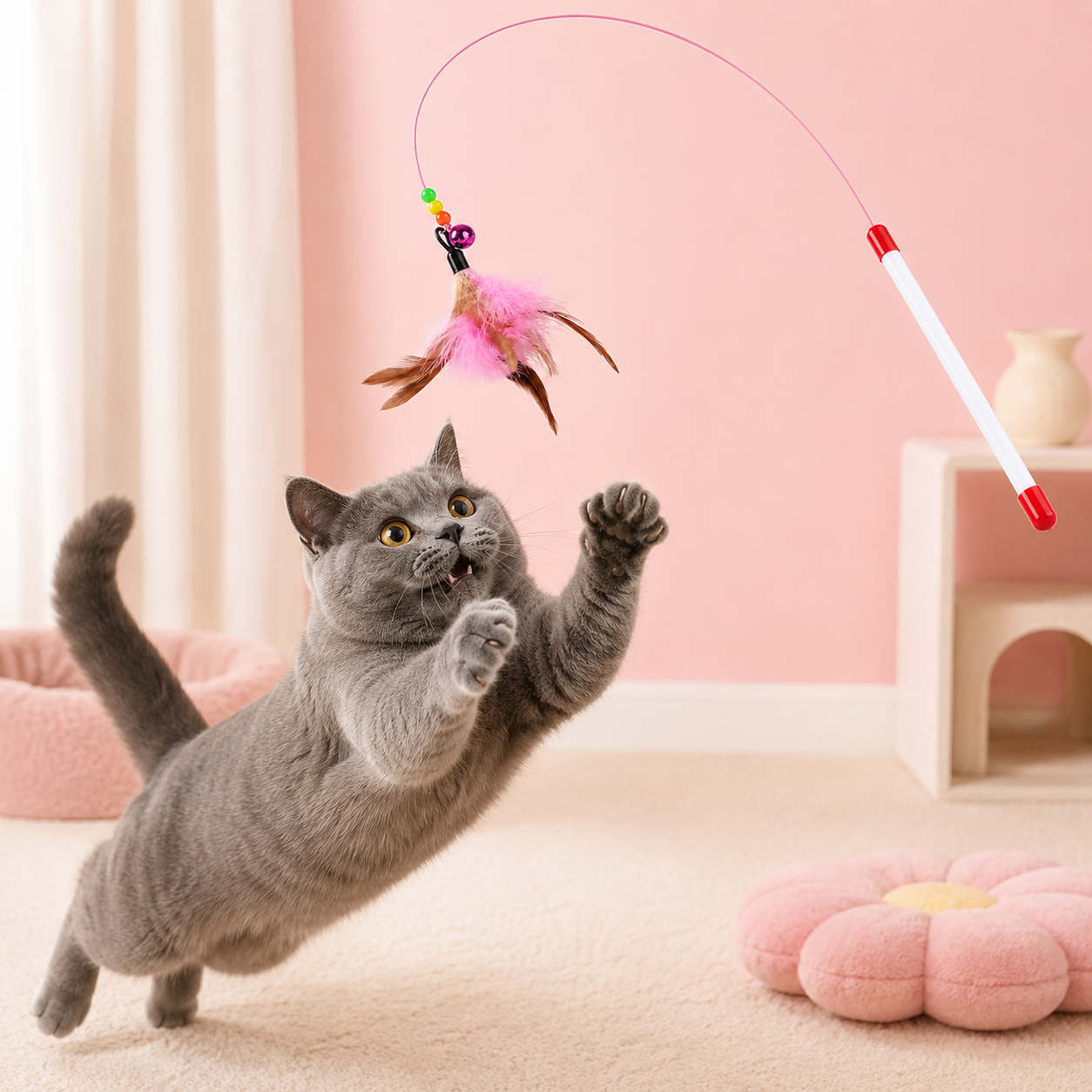 Flexible Steel Wire Bell Feather Cat Wand