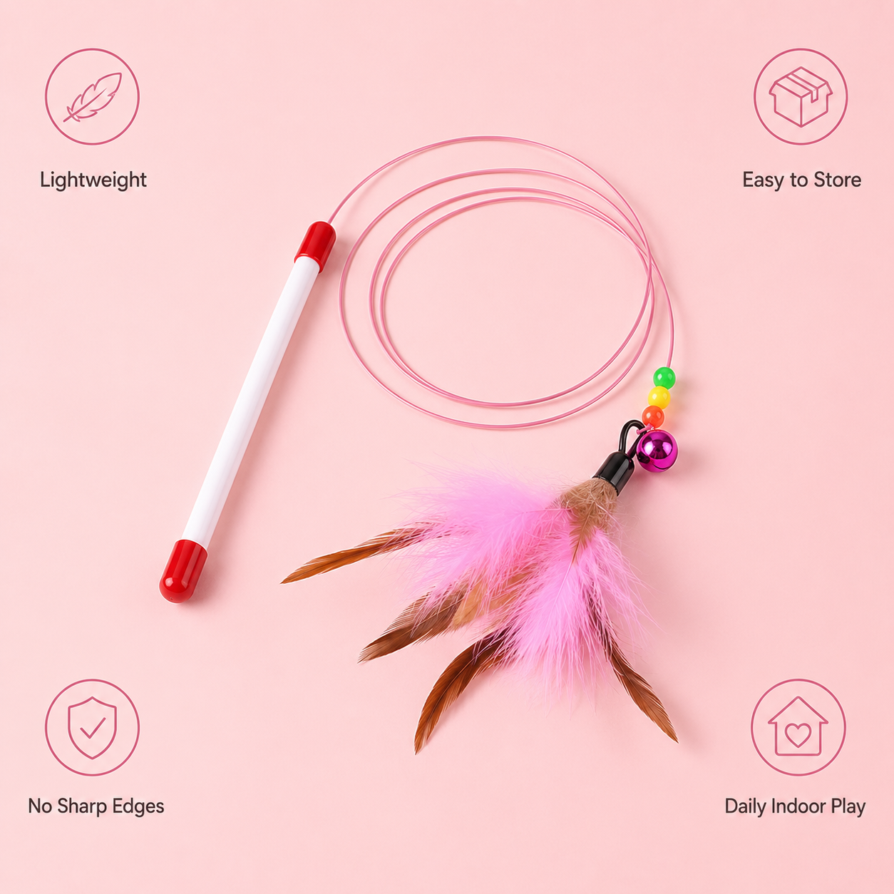 Flexible Steel Wire Bell Feather Cat Wand
