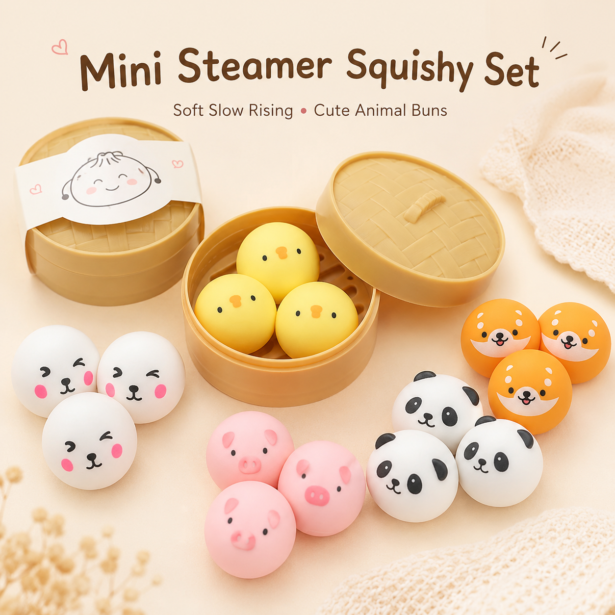 Cartoon Animal Slow Rebound Stress Squeeze Toy with Mini Steamer Box