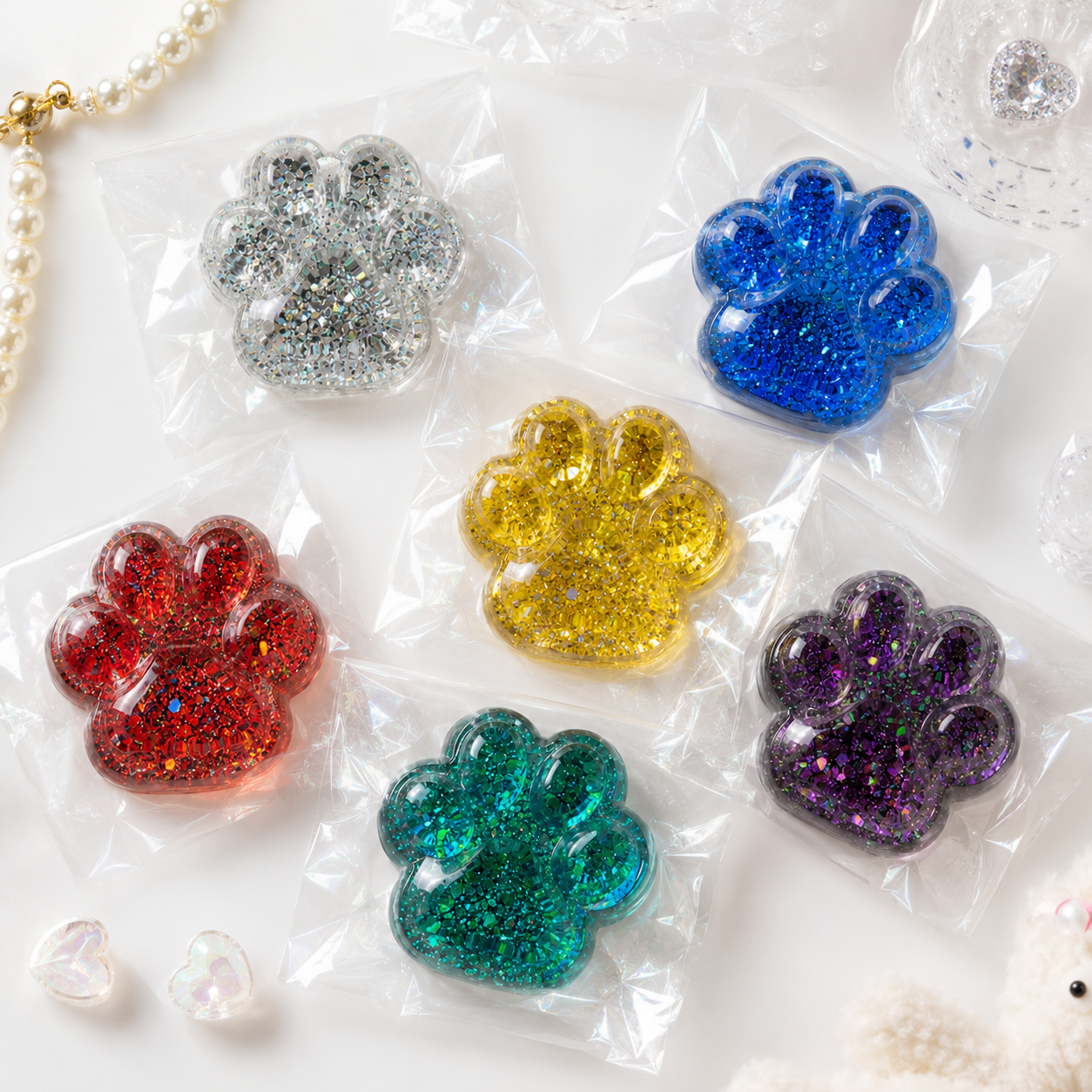 6 Colors Glitter Star Cat Paw Soft Squishy Toy