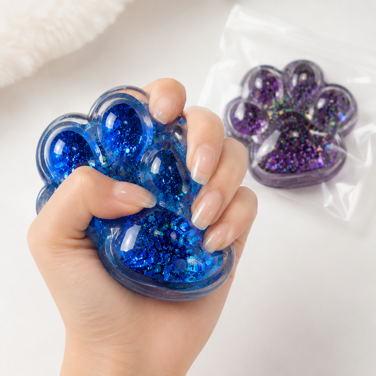 6 Colors Glitter Star Cat Paw Soft Squishy Toy
