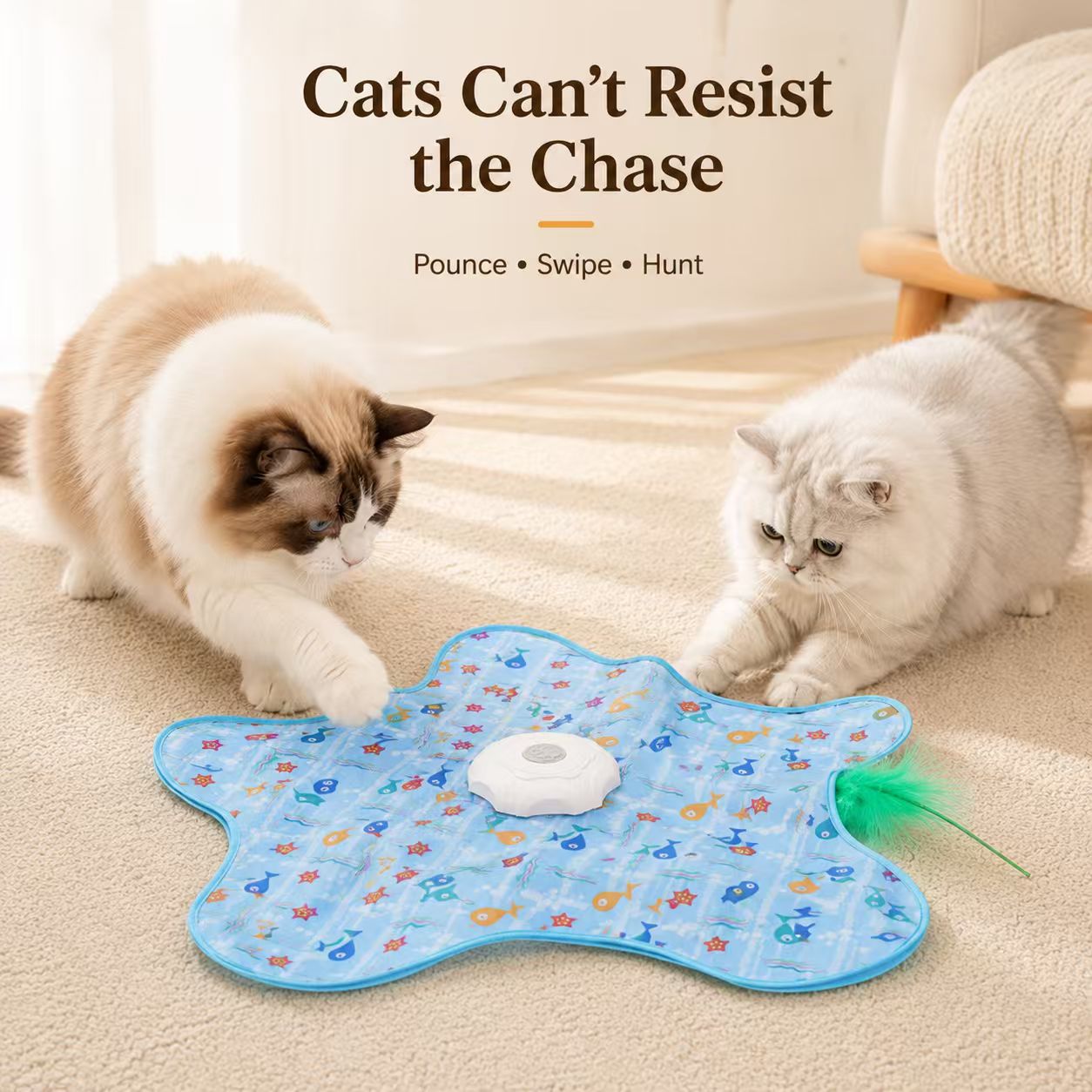 Automatic Electric Starfish Interactive Cat Toy Mat with Feather