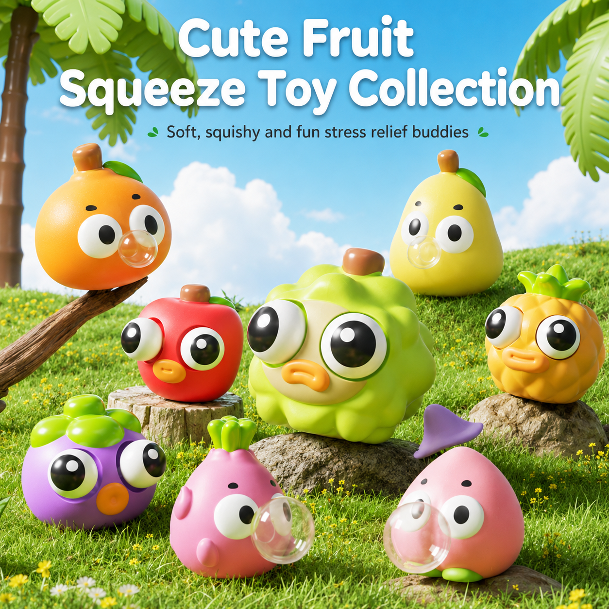 Kawaii Pop Eye Fruits Squishy Stress Relief Toy