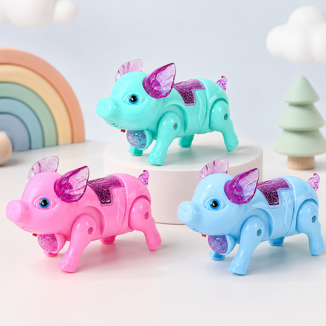 LED Musical Tethered Walking Pig Kids Toy