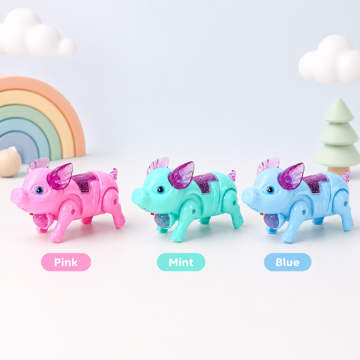 LED Musical Tethered Walking Pig Kids Toy