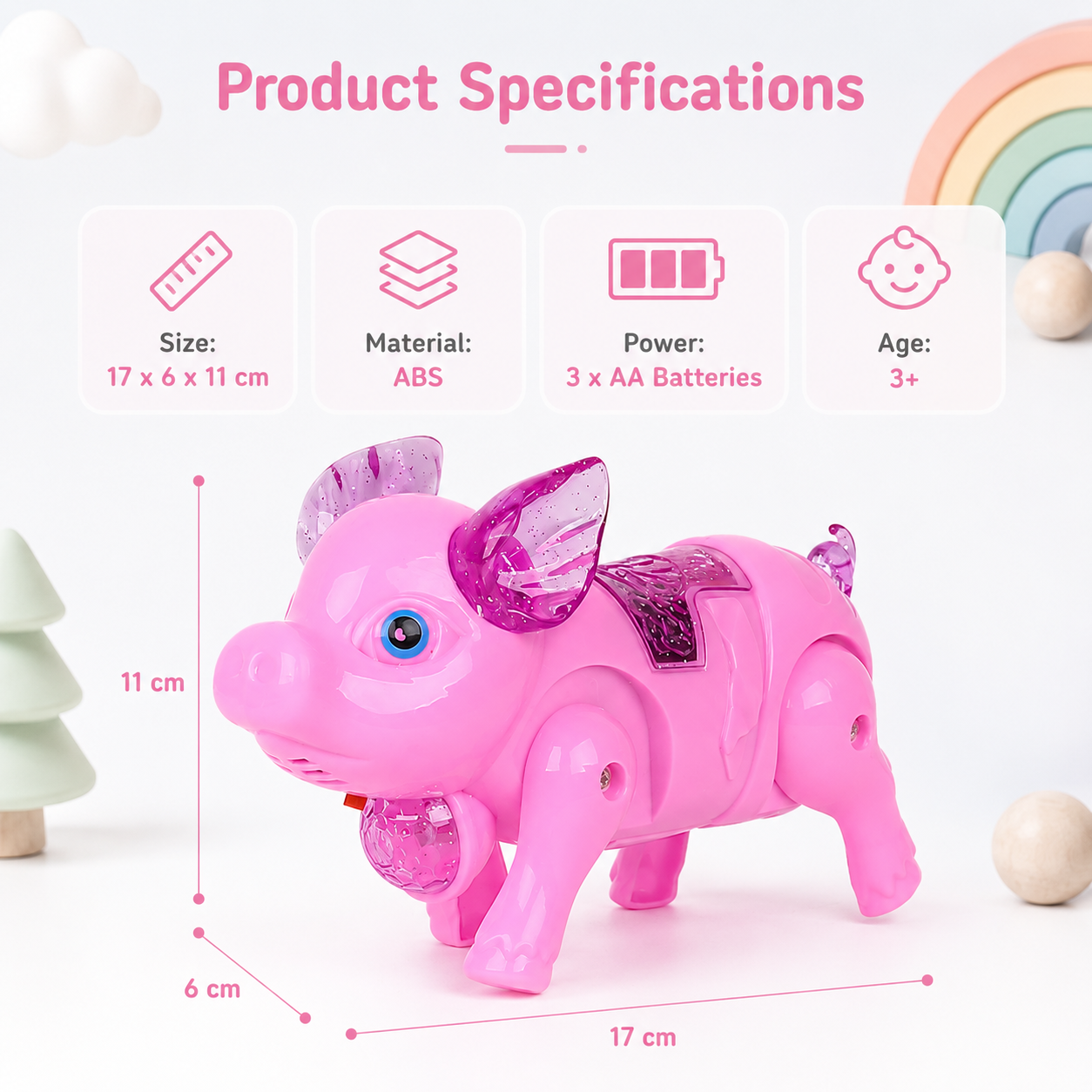 LED Musical Tethered Walking Pig Kids Toy