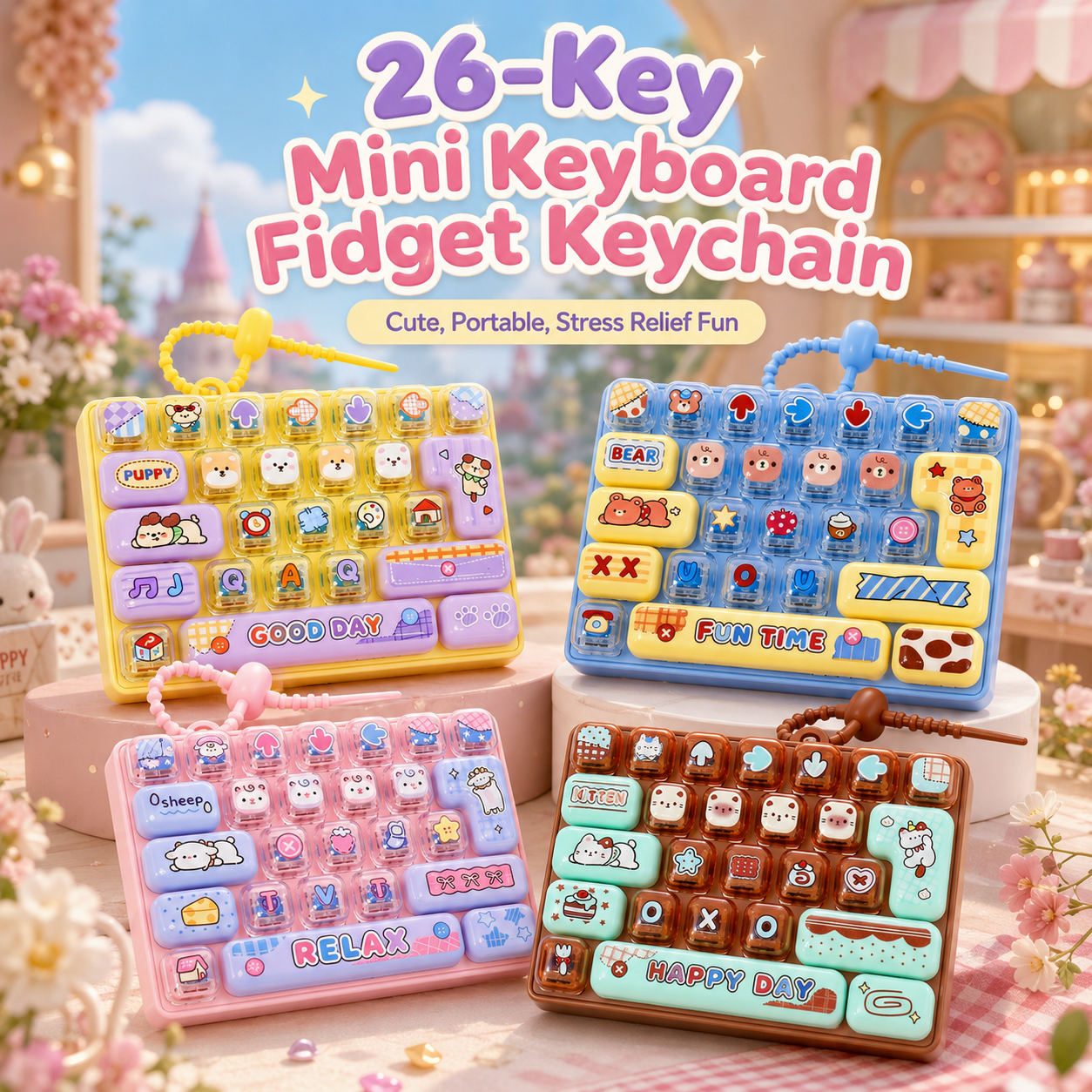 Cartoon Keyboard Shape Pop Fidget Keychain