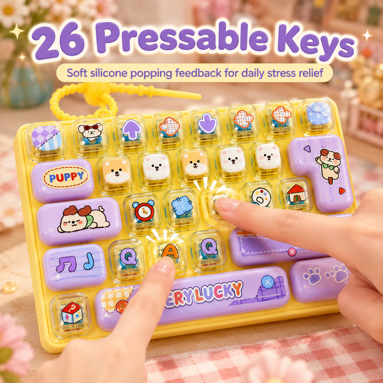 Cartoon Keyboard Shape Pop Fidget Keychain