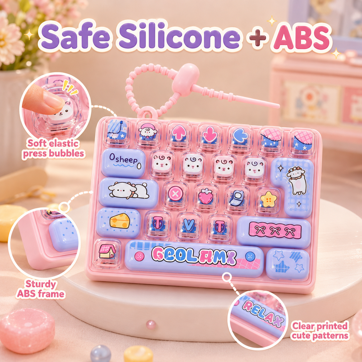 Cartoon Keyboard Shape Pop Fidget Keychain
