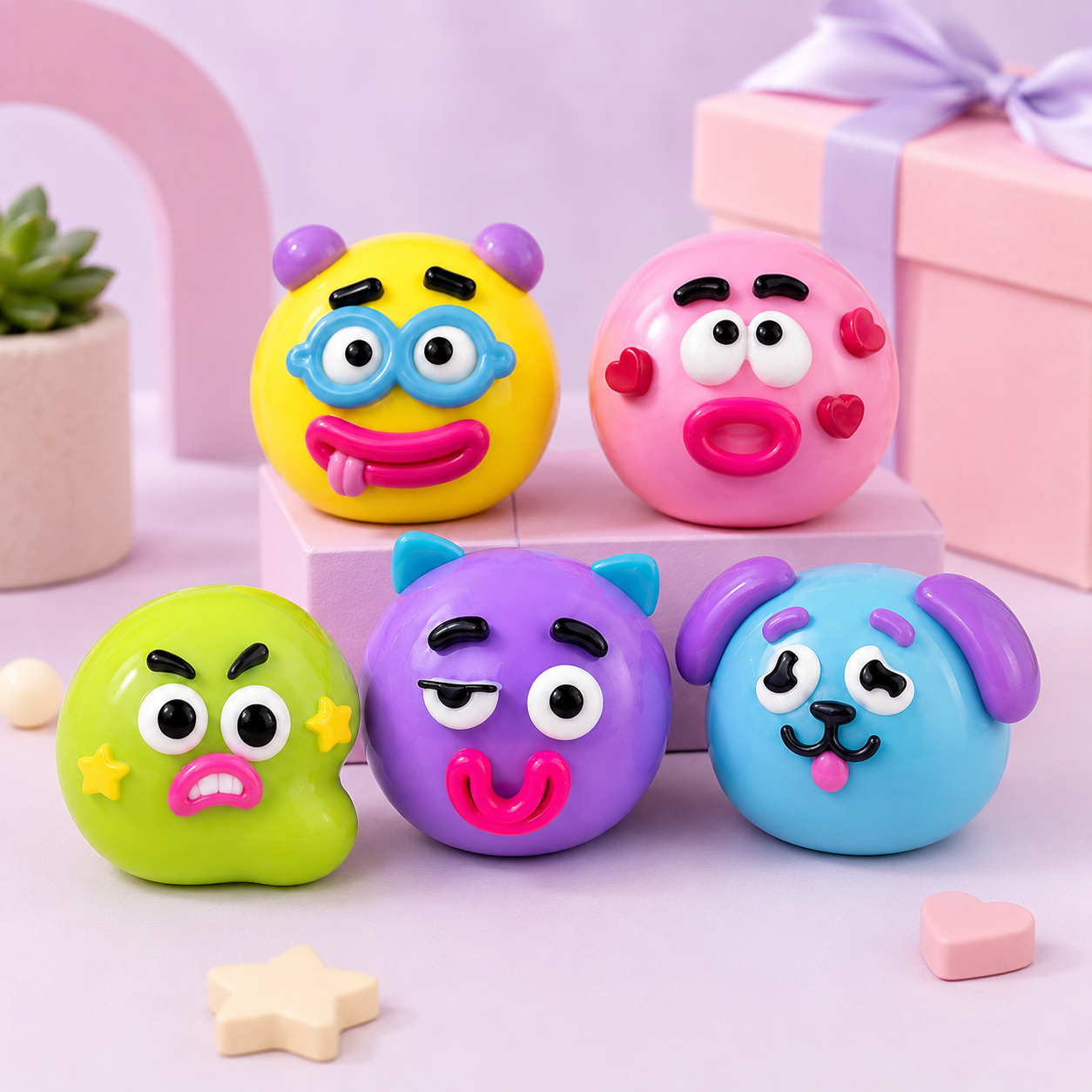 Multi-Color Funny Face Soft Squeeze Decompression Ball