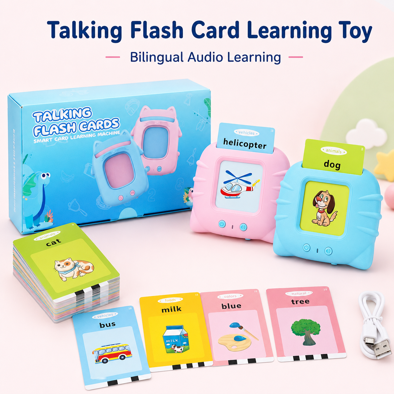 Rechargeable Kids Bilingual Flash Card Reader