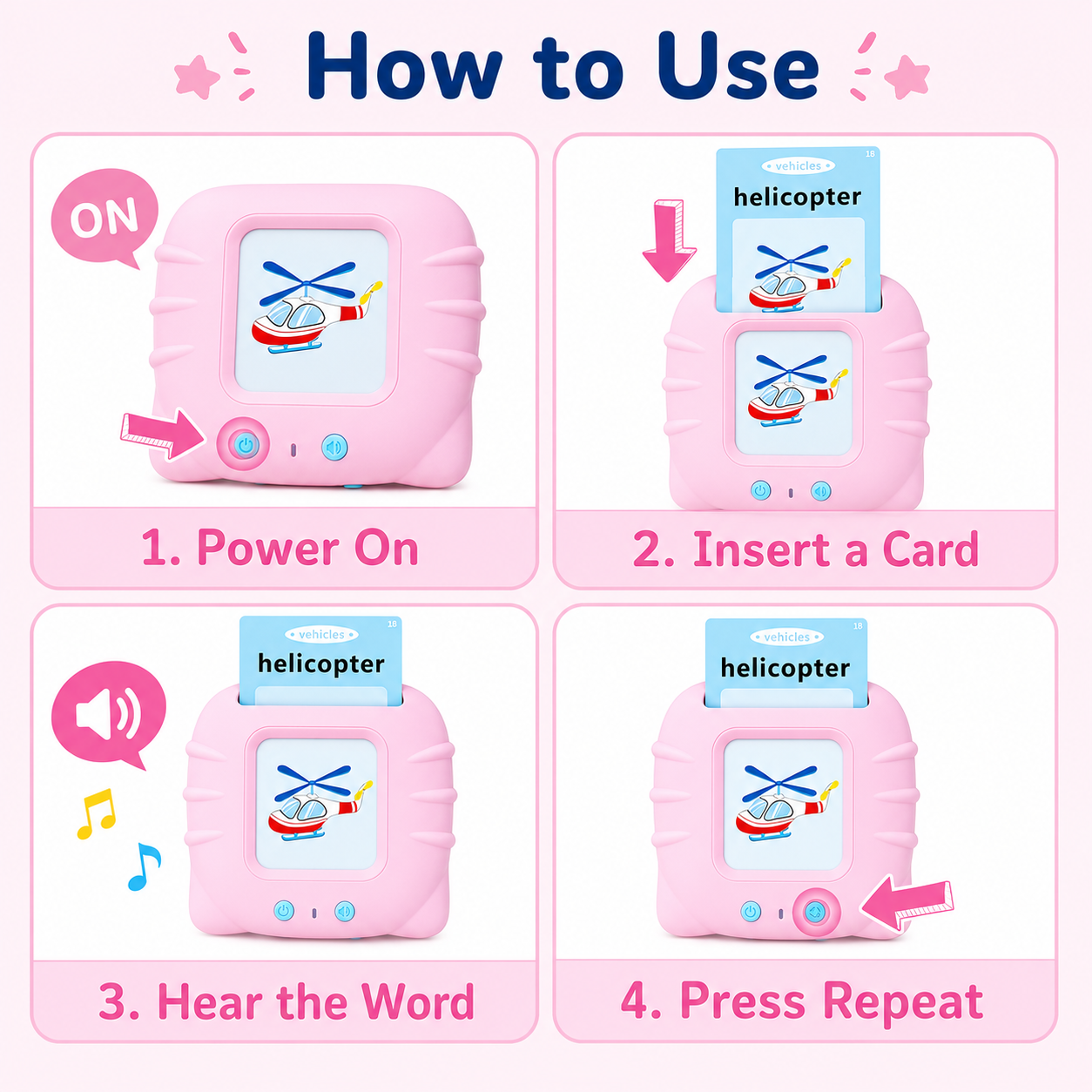 Rechargeable Kids Bilingual Flash Card Reader