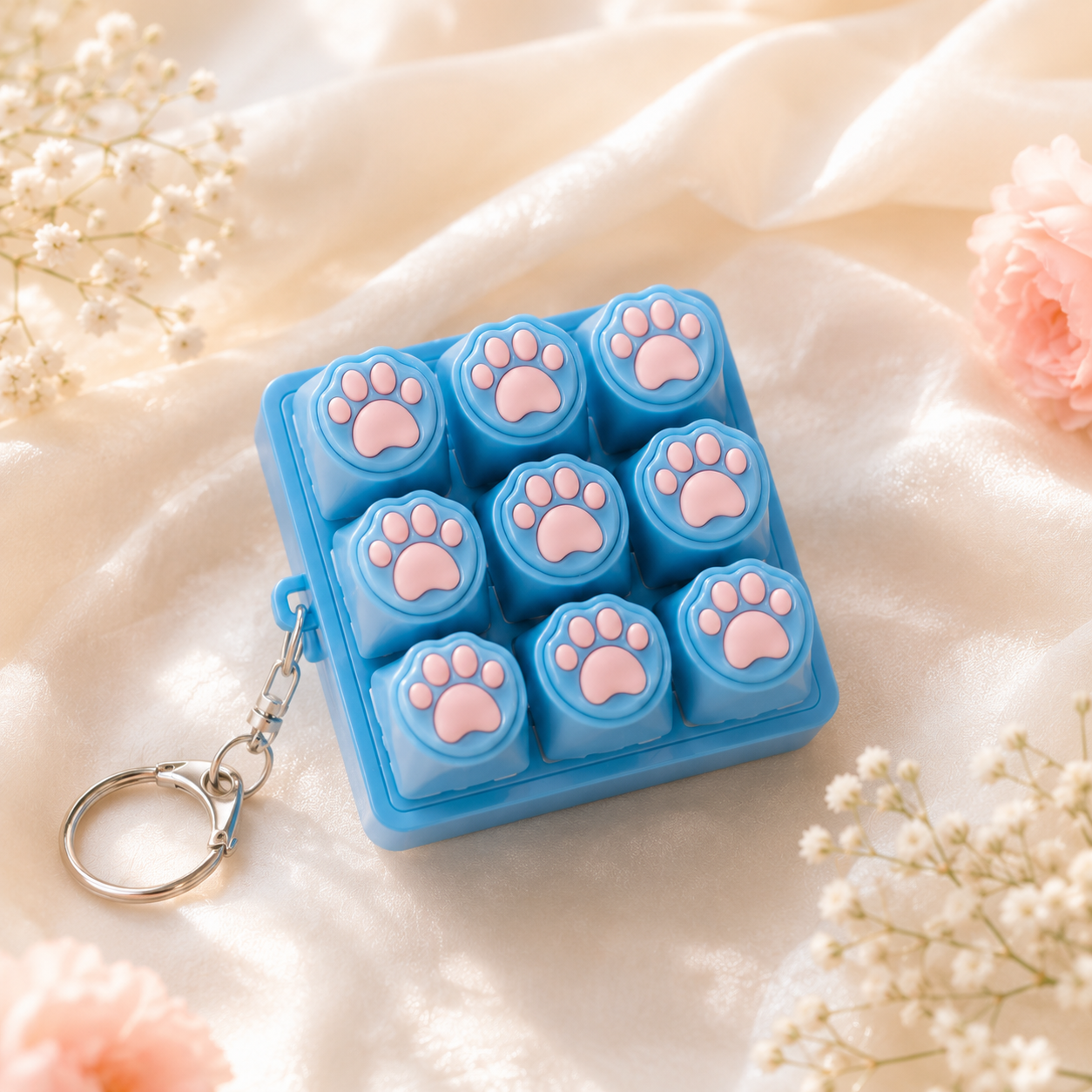Cat Paw Press Button Fidget Keychain