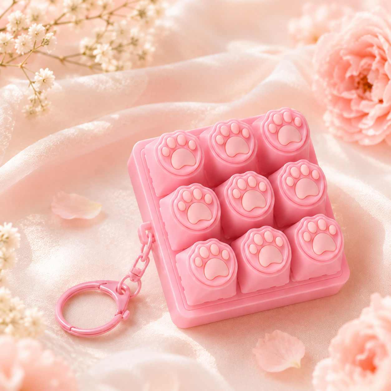 Cat Paw Press Button Fidget Keychain
