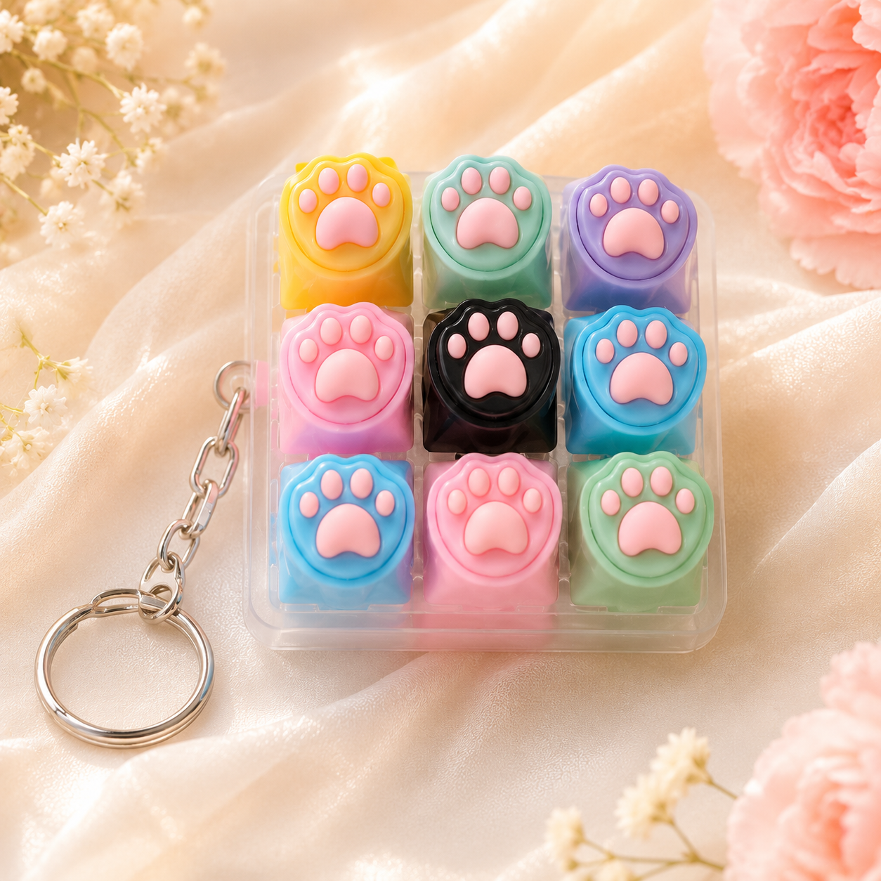 Cat Paw Press Button Fidget Keychain