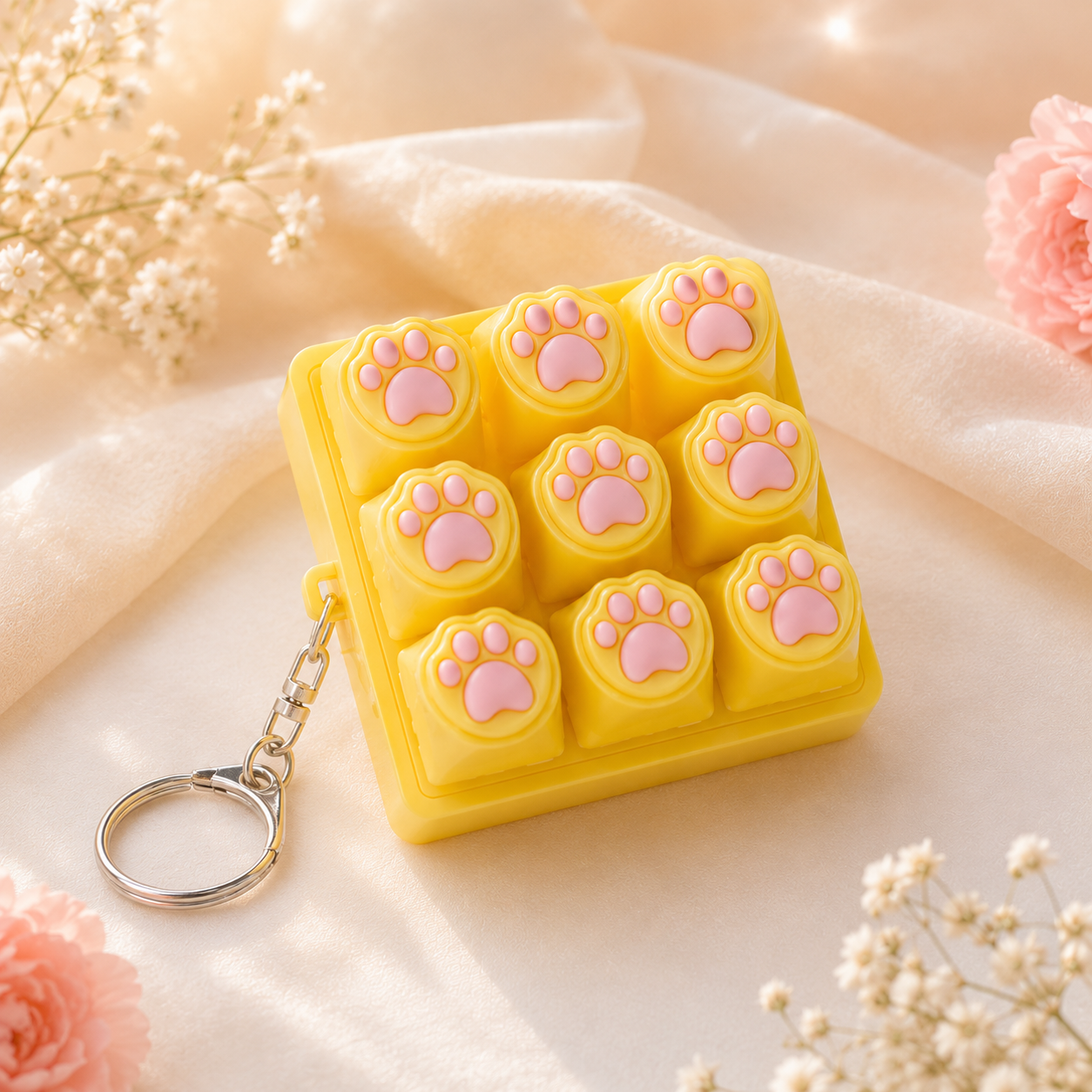 Cat Paw Press Button Fidget Keychain