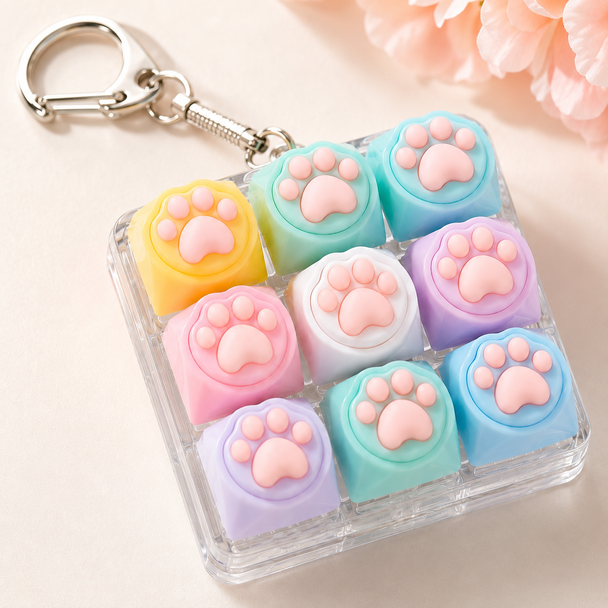 Cat Paw Press Button Fidget Keychain