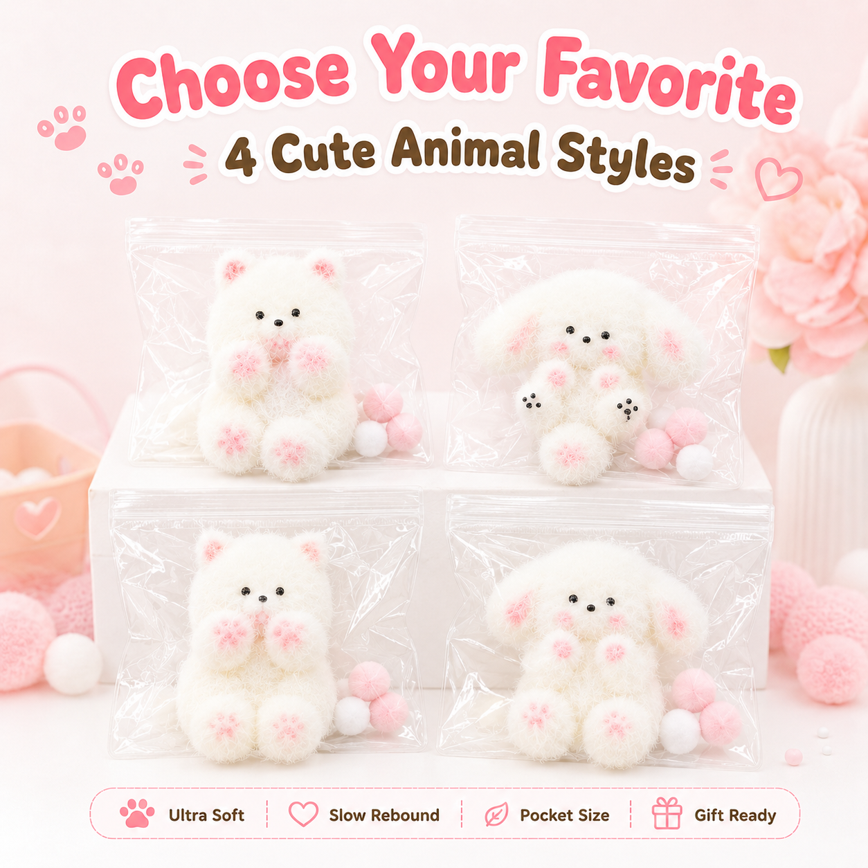Kawaii Fluffy Animal Slow Rebound Squishy Fidget Toy