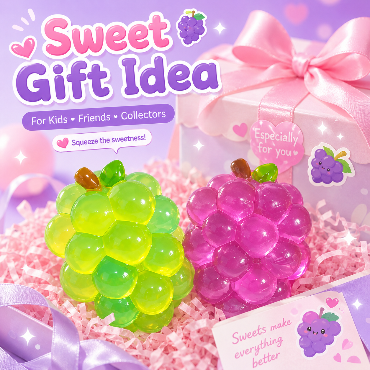 Transparent Jelly Grape Cluster Squishy Squeeze Toy