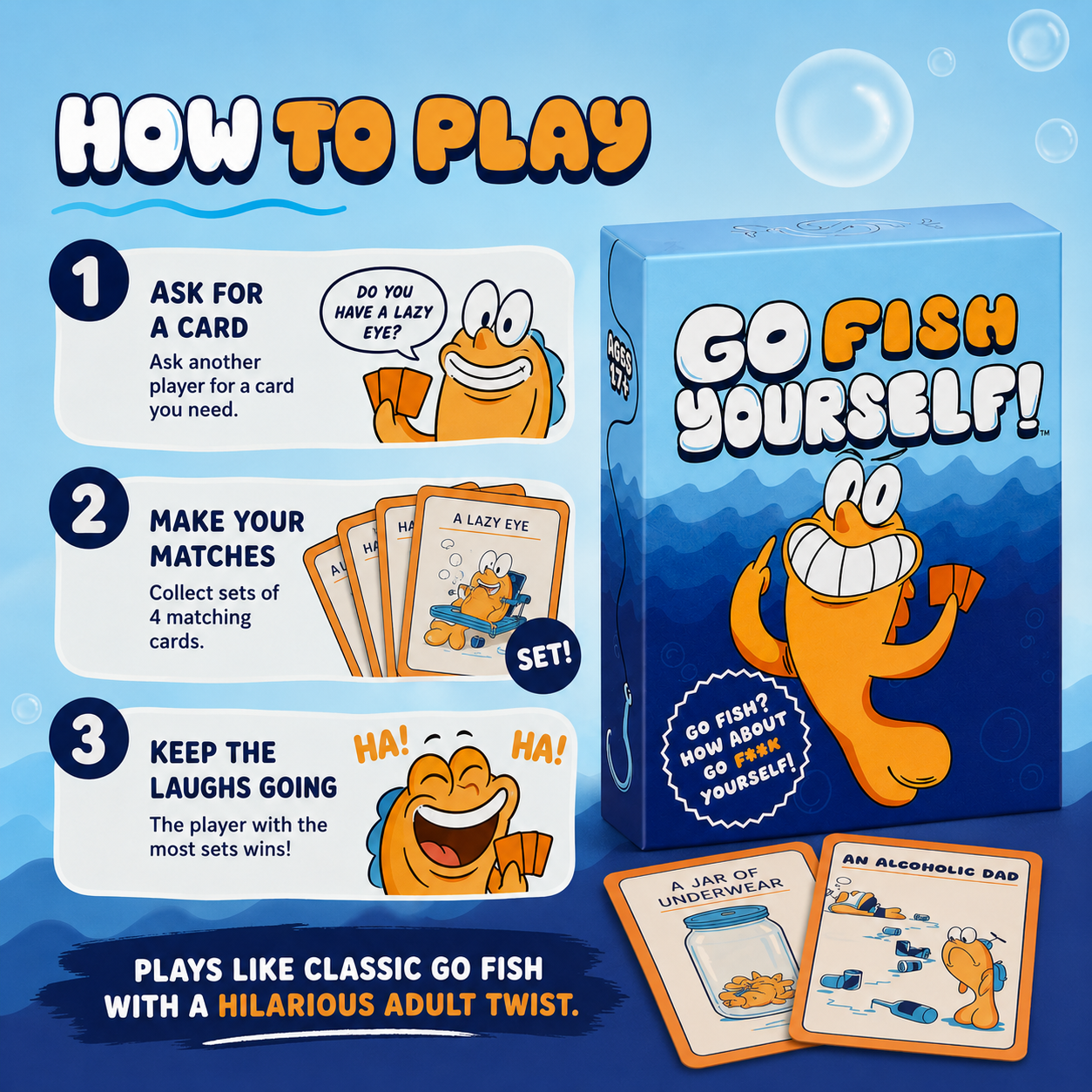 48 pcs/bag Go Fish Card Game Yourself Fun Gag Gift  Funny cards for family gatherings, pastime, parties