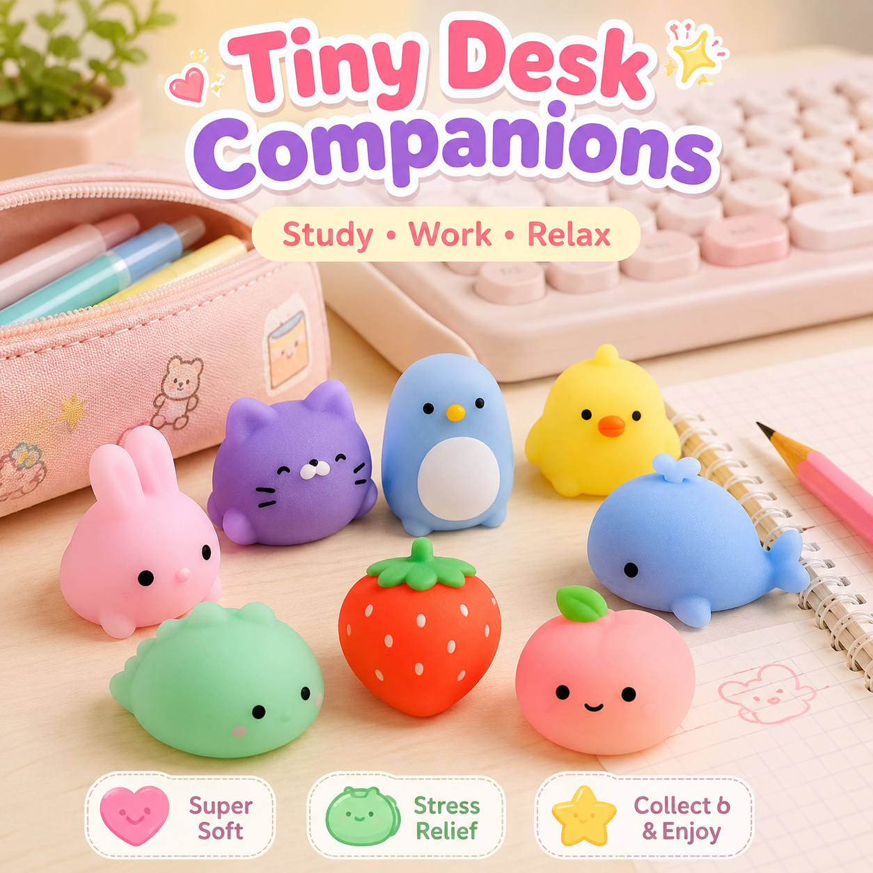 Mixed Styles Mini Kawaii Mochi Squishy Fidget Toy