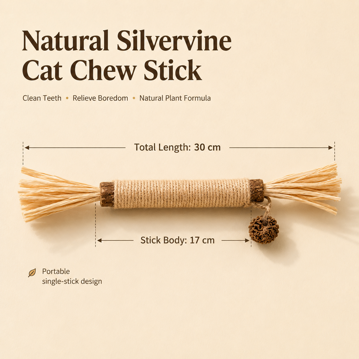 Sisal Wrapped Silvervine Cat Chew Toy Stick
