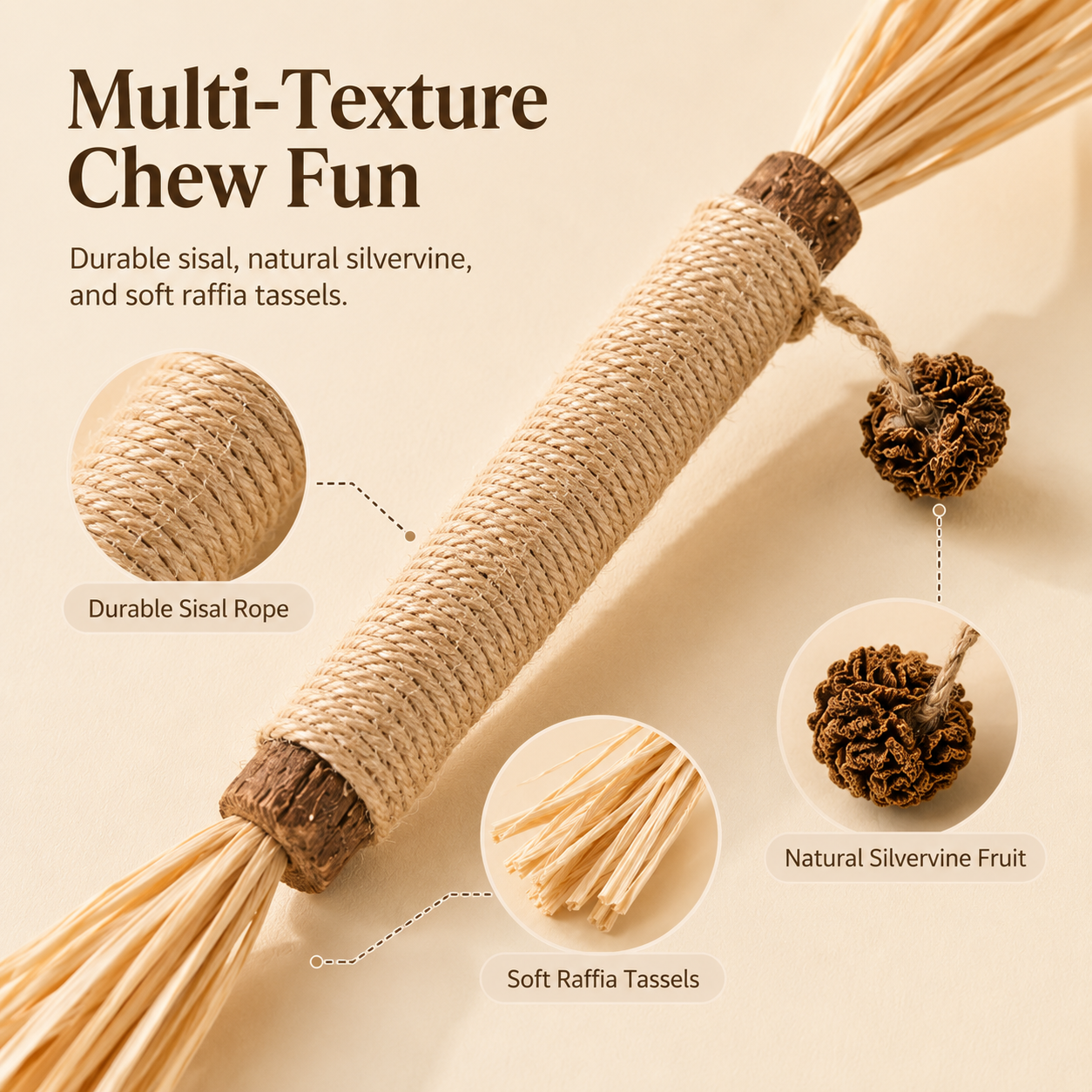 Sisal Wrapped Silvervine Cat Chew Toy Stick