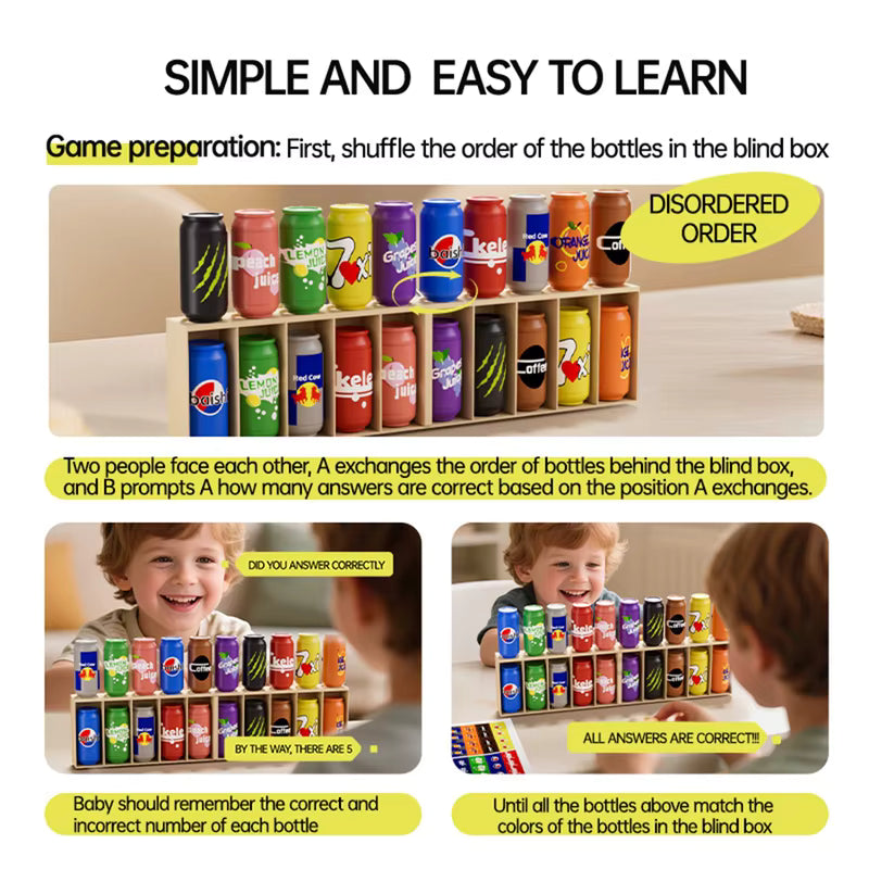 Kids Beverage Can Matching Wooden Game, Interactive Social Educational Sorting Toy