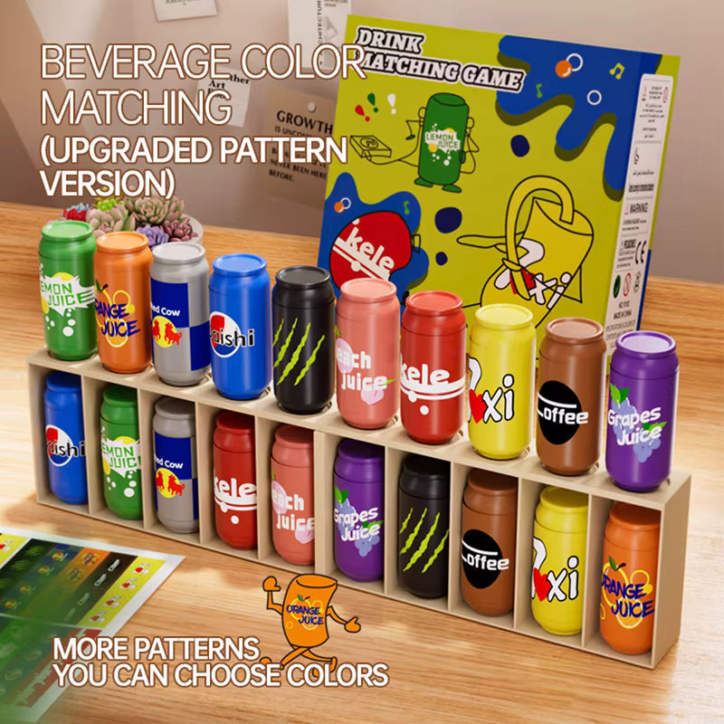 Kids Beverage Can Matching Wooden Game, Interactive Social Educational Sorting Toy
