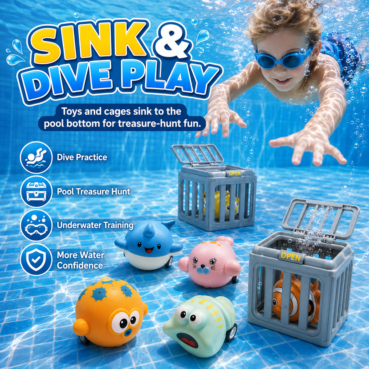 Pool Catch Cage Dive Game Set